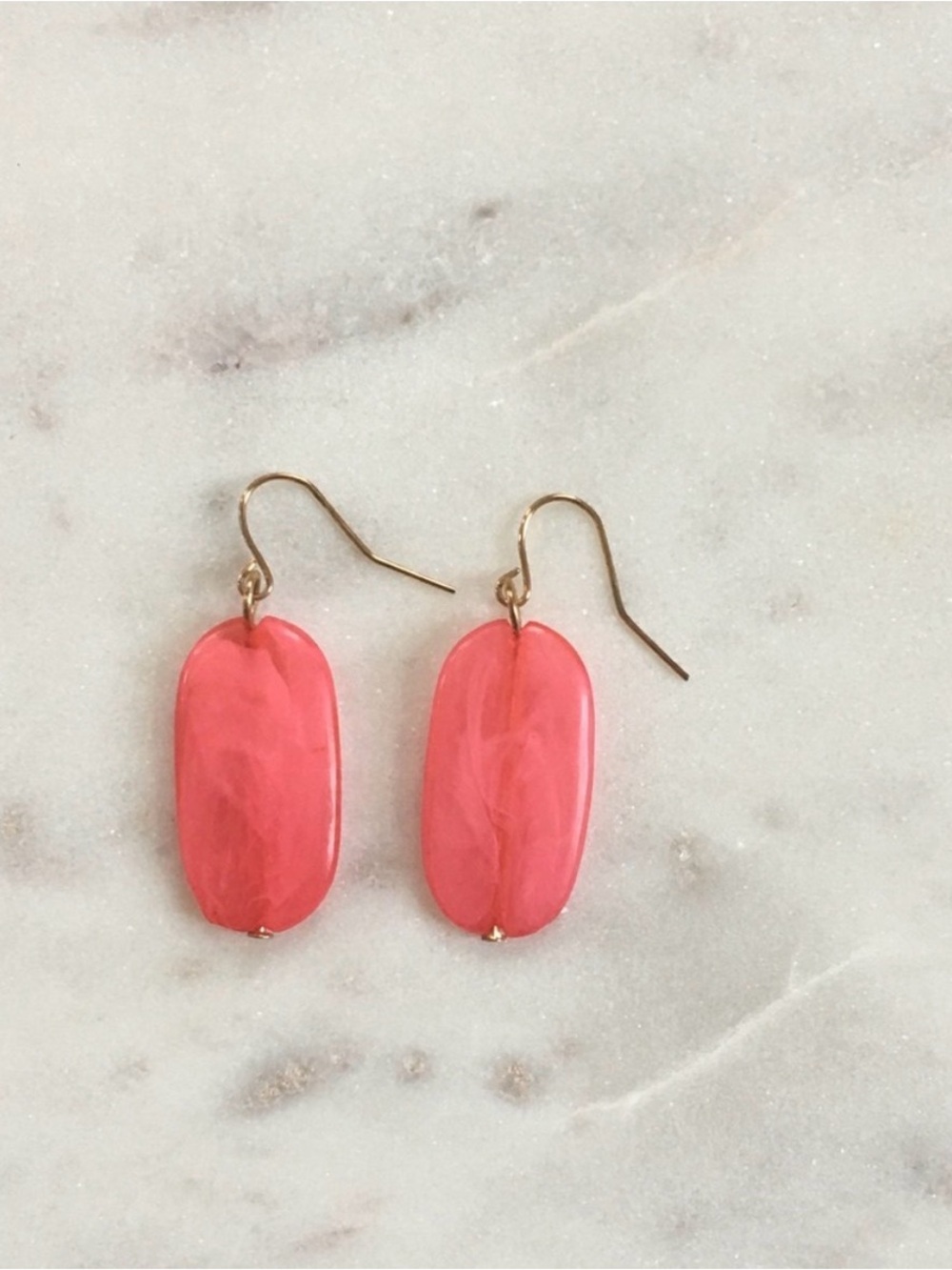Pink Resin Drop Earrings with Gold Hooks